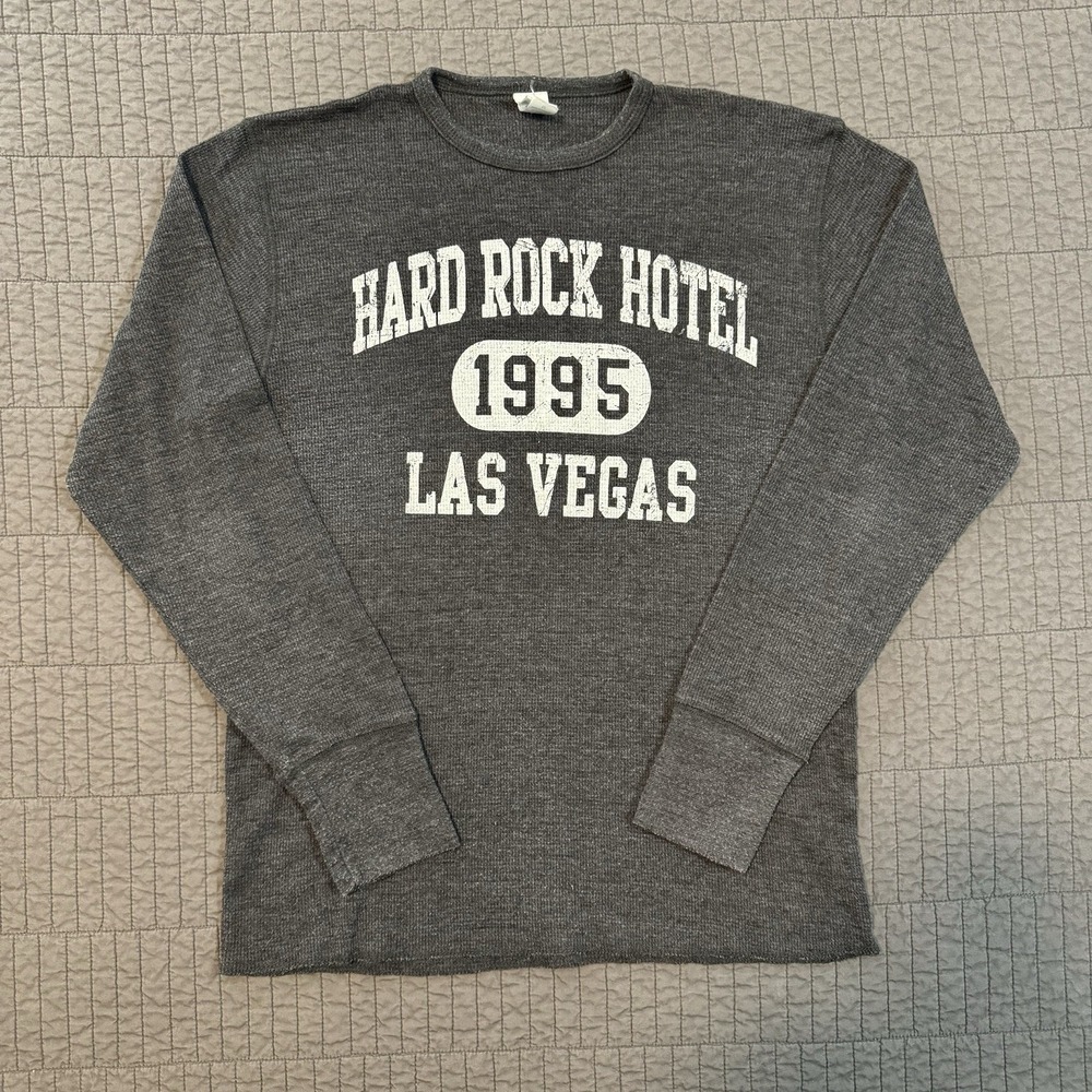 Hard Rock Las Vegas Thermal Waffle Knit Shirt Men's Medium Gray‎ Base Layer Y2K